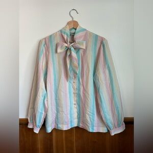 Koret VTG Striped Pastel Blouse with Bow